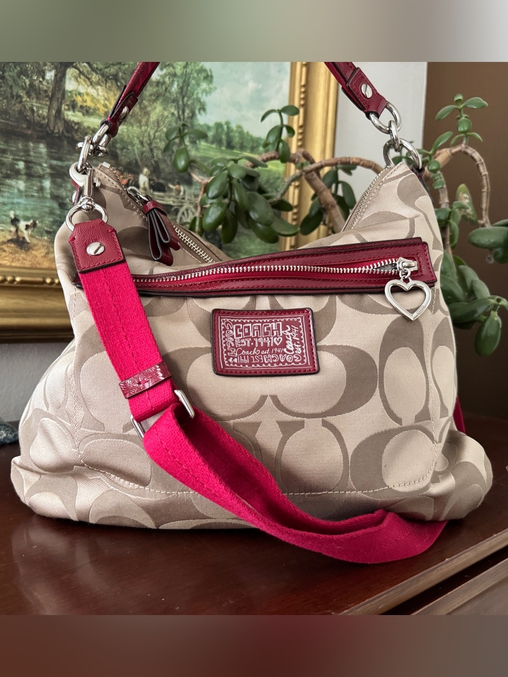 Coach Tan Signature Shoulder Bag with Strap